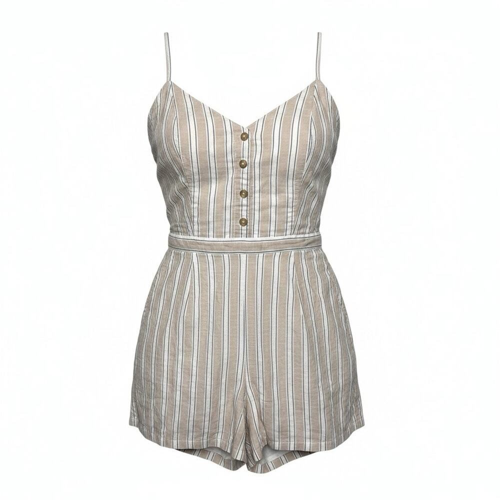 Abercrombie & Fitch Beige Striped 100% Cotton Tie Back Romper Size XS